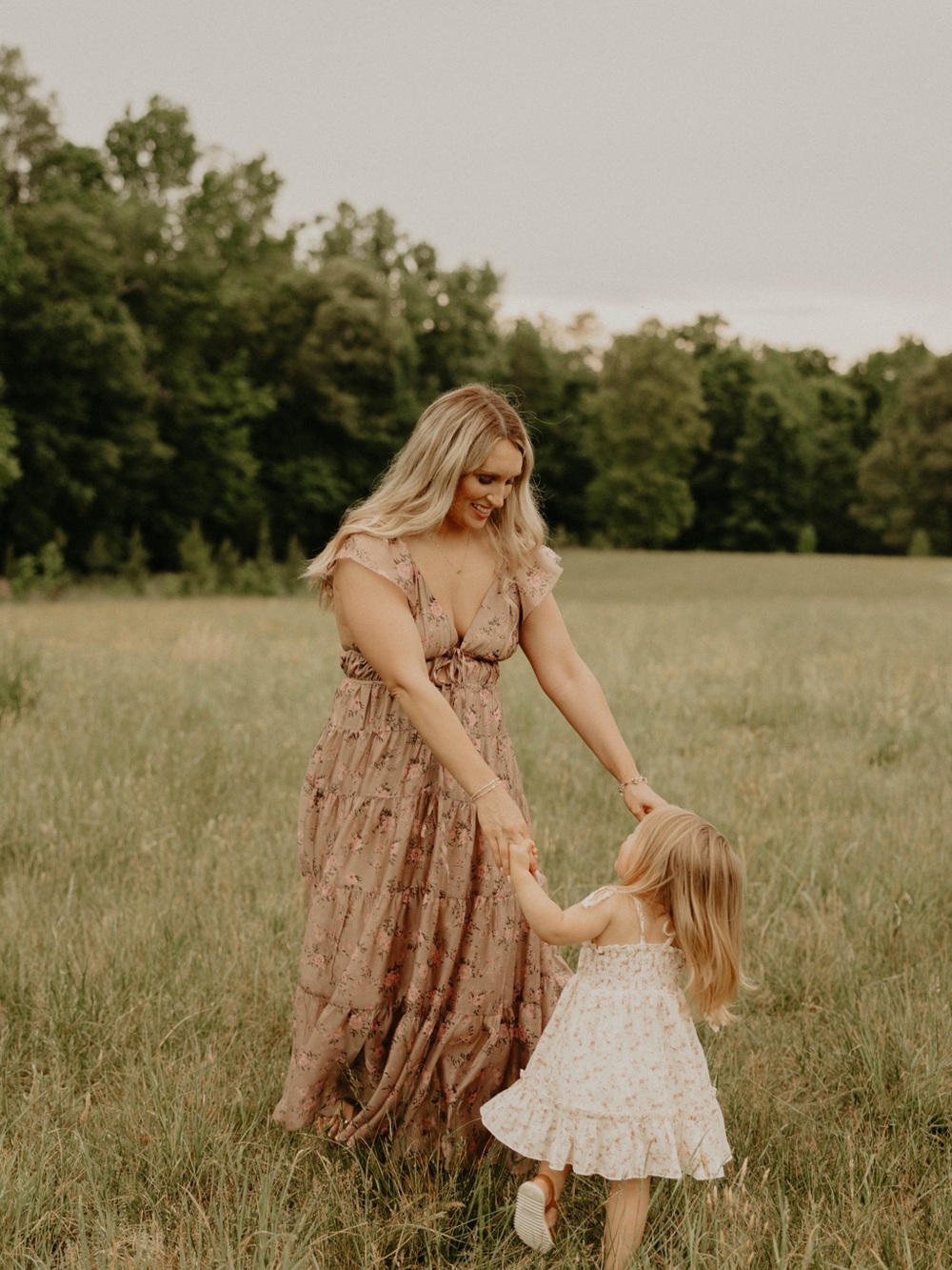 Taupe Floral Tiered Maxi Dress with Pink Accents - Picture 2 of 3